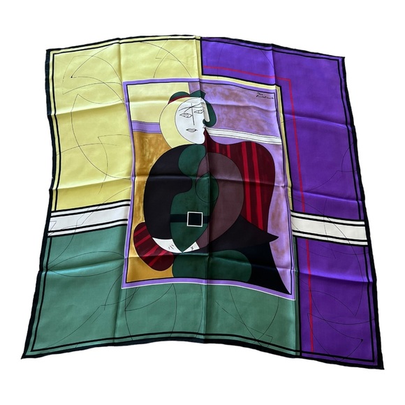 Mark A Gough Pablo Picasso Print 100% Silk Handmade Scarf. - Picture 2 of 7